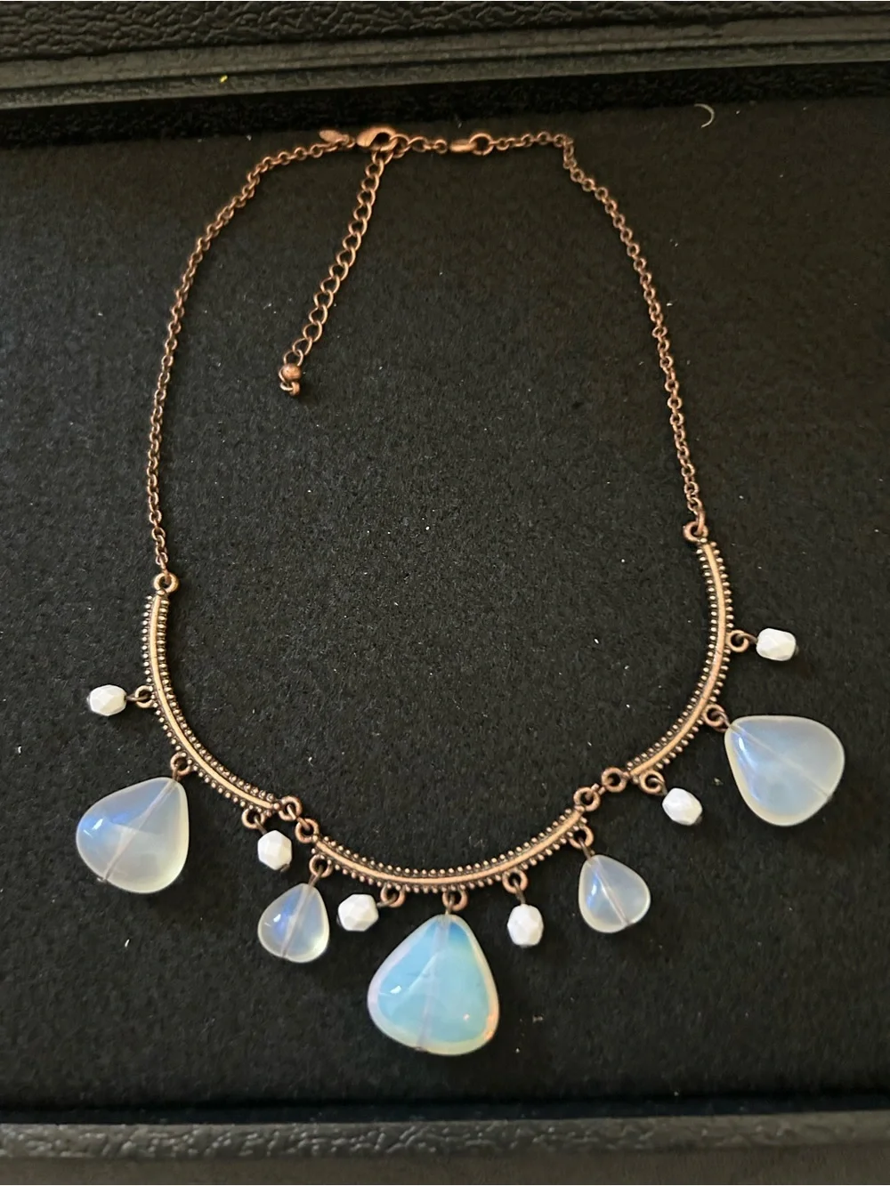 Vintage Opalescent Teardrop Necklace with Bronze-Tone Chain